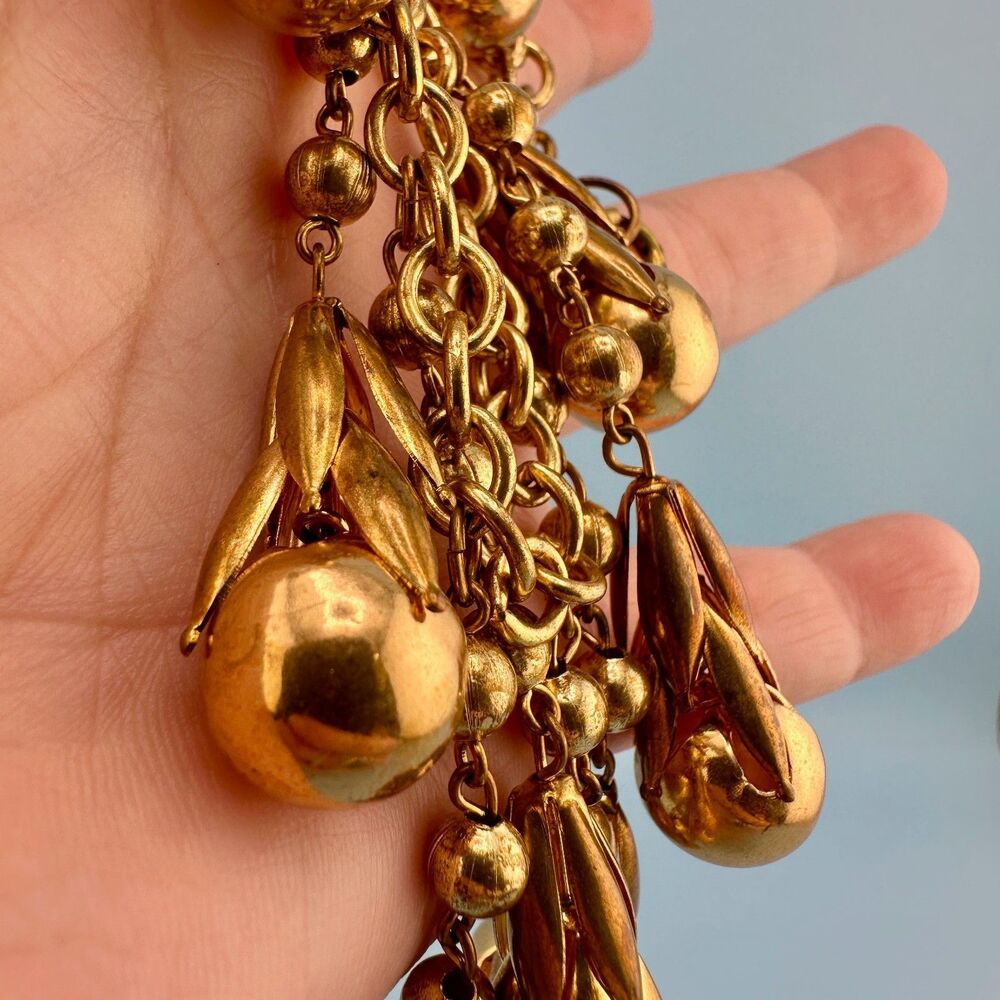 Vintage Art Deco Necklace Fringe Chain Antiqued Gold Tone Etruscan Revival State - Picture 10 of 16